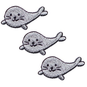 Mini Seal Applique Patch - Ocean Mammal Badge 1.25&quot; (3-Pack, Iron on)