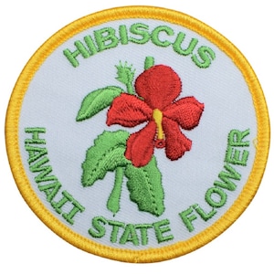 Hawaii Patch - Hibiscus, HI Tropical Flower, Aloha Badge 3&quot; (Iron on)
