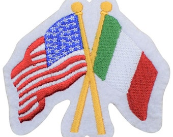 Parche de aplicación de Italia - Banderas de Estados Unidos e Italia unidas, insignia de Roma 3.25" (hierro encendido)