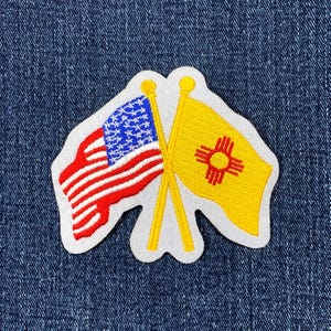 New Mexico & USA Flags Patch - Embroidered Unites States Of America Badge 3.5" (Iron On)