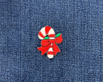 Parche con aplique de bastón de caramelo - Insignia navideña bordada de 4,4 cm (para planchar)