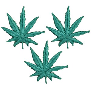 3-Pack Weed Leaf Applique Patch - Mini Embroidered Cannabis Pot Marijuana Badge 1" (Iron On)