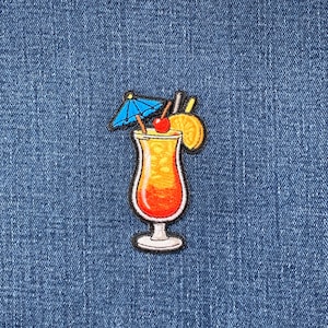 Tropical Drink Patch - Embroidered Lemon Cherry Umbrella Badge 2-7/8" (Iron On)
