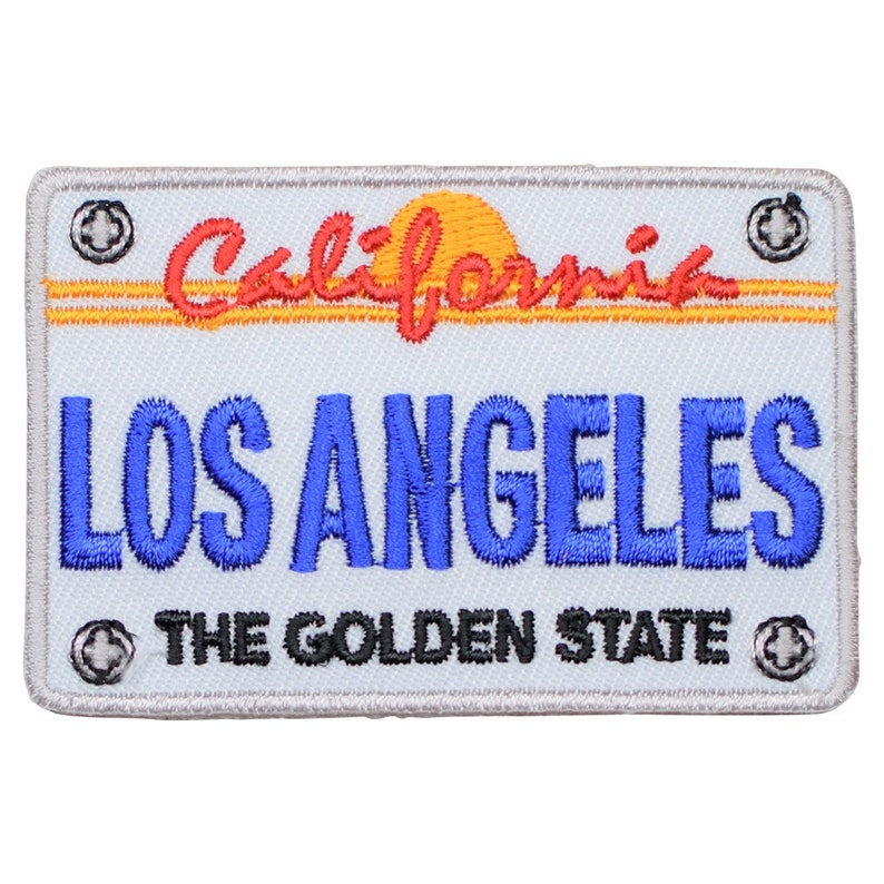 Los Angeles Patch California License Plate, Golden State Badge 2.75 Iron on image 1