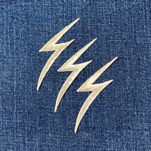 3-Pack Lightning Bolt Applique Patch - Embroidered Metallic Silver Badge 2-1/8" (Iron On)