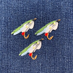"3er-Pack Fliegenfischen-Köder Applikation Aufnäher - Gesticktes Aufbügler Fisch ""Angeln"" 4,5 cm (Eisen auf)"