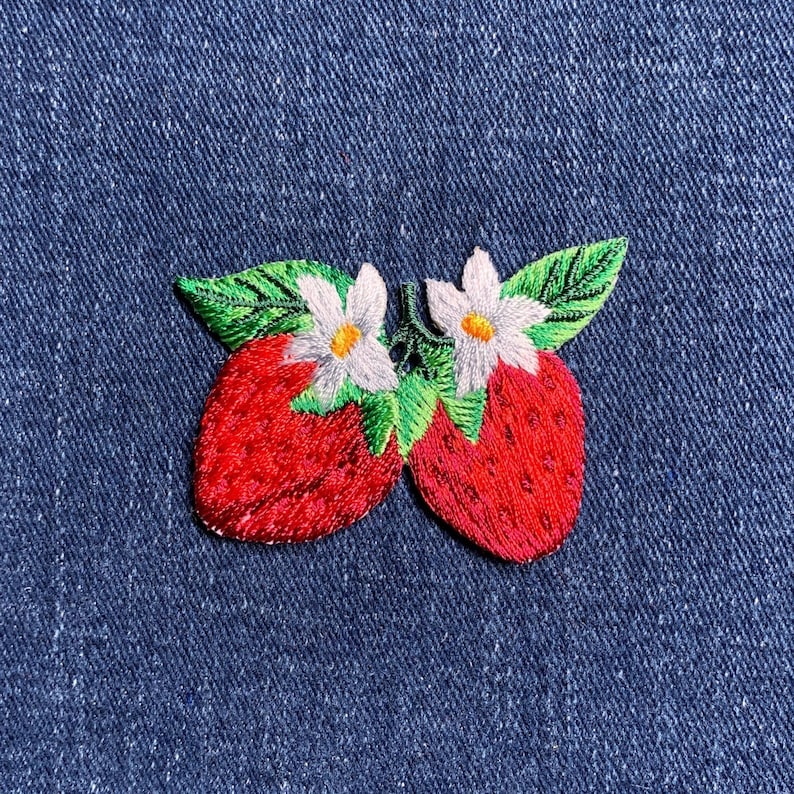 Strawberry Applique Patch - Embroidered Fruit & Berry Badge 2-1/8" (Iron On) image 2
