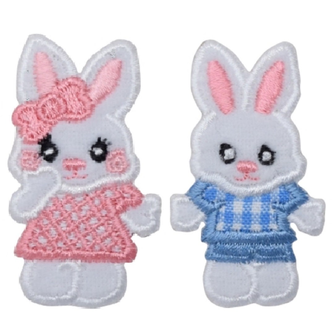 Easter Bunny Applique Patch Set - Pink & Blue Rabbit Badges 2" (2-pack ...
