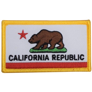 California Flag Patch - Standard CA Republic Flag Gold Border Embroidered Badge 3.25&quot; (Iron Or Sew On)