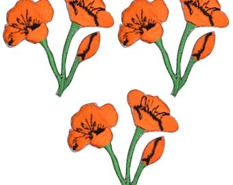 Poppy Applique Patch - Flower, Bloom, California Badge 1-3/4" (3-Pack, Iron On)