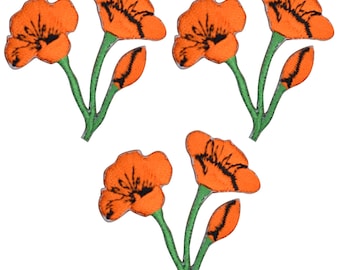 3-Pack Poppy Applique Patch - Embroidered Flower California Poppies Badge 1-3/4" (Iron On)