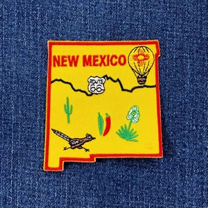 New Mexico Map Patch - Embroidered Route 66 & Roadrunner Badge 3-1/8" (Iron On)
