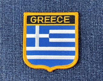 Greece Patch - Embroidered Flag Shield Badge 2.75" (Iron On)