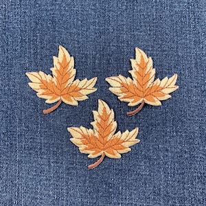 3-Pack Autumn Leaf Applique Patch - Embroidered Tan & Brown Fall Badge 2-1/8" (Iron On)