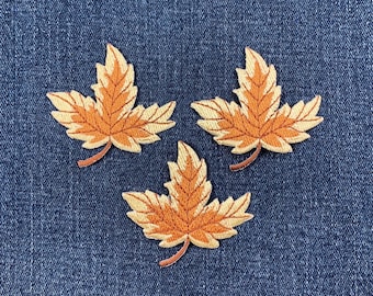 3-Pack Autumn Leaf Applique Patch - Embroidered Tan & Brown Fall Badge 2-1/8" (Iron On)