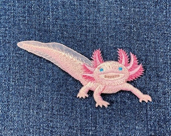Axolotl Applique Patch - Pink Embroidered Amphibian Salamander Badge 3.5" (Iron On)