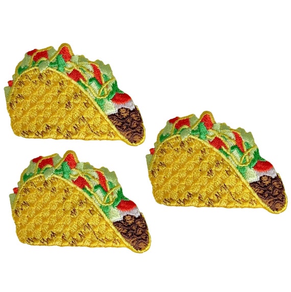 Tomatoes Lettuce Hard Shell Beef Taco Taco Applique Patch Iron on Cheese