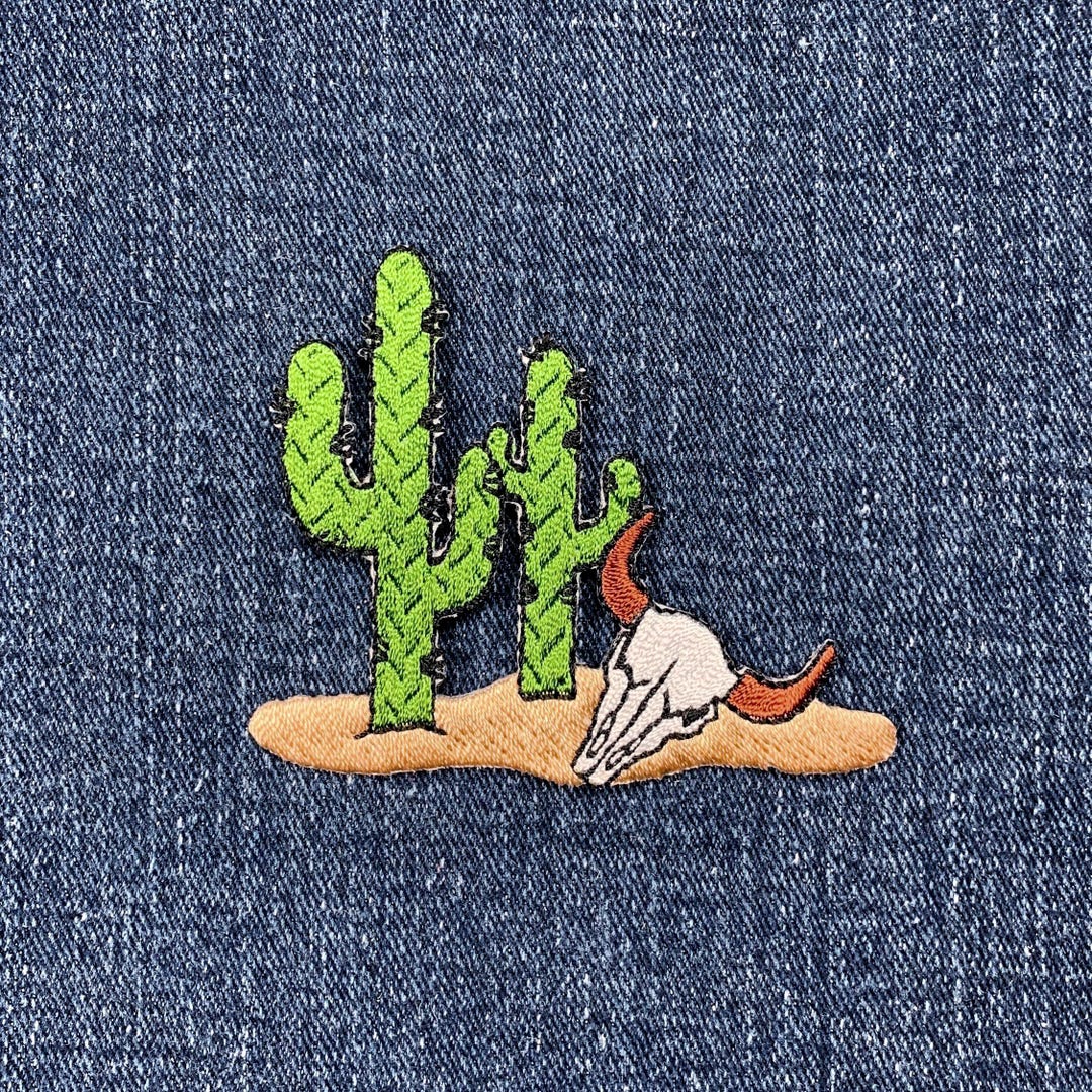 Cactus & Bull Skull Applique Patch - Embroidered Saguaro Desert ...
