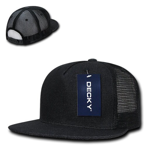 5 Panel Denim Trucker Hat Black Cotton 