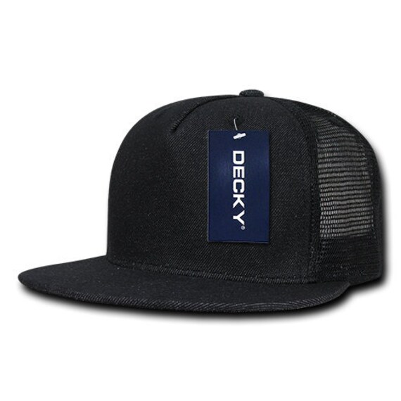 5 Panel Denim Trucker Hat Black Cotton 