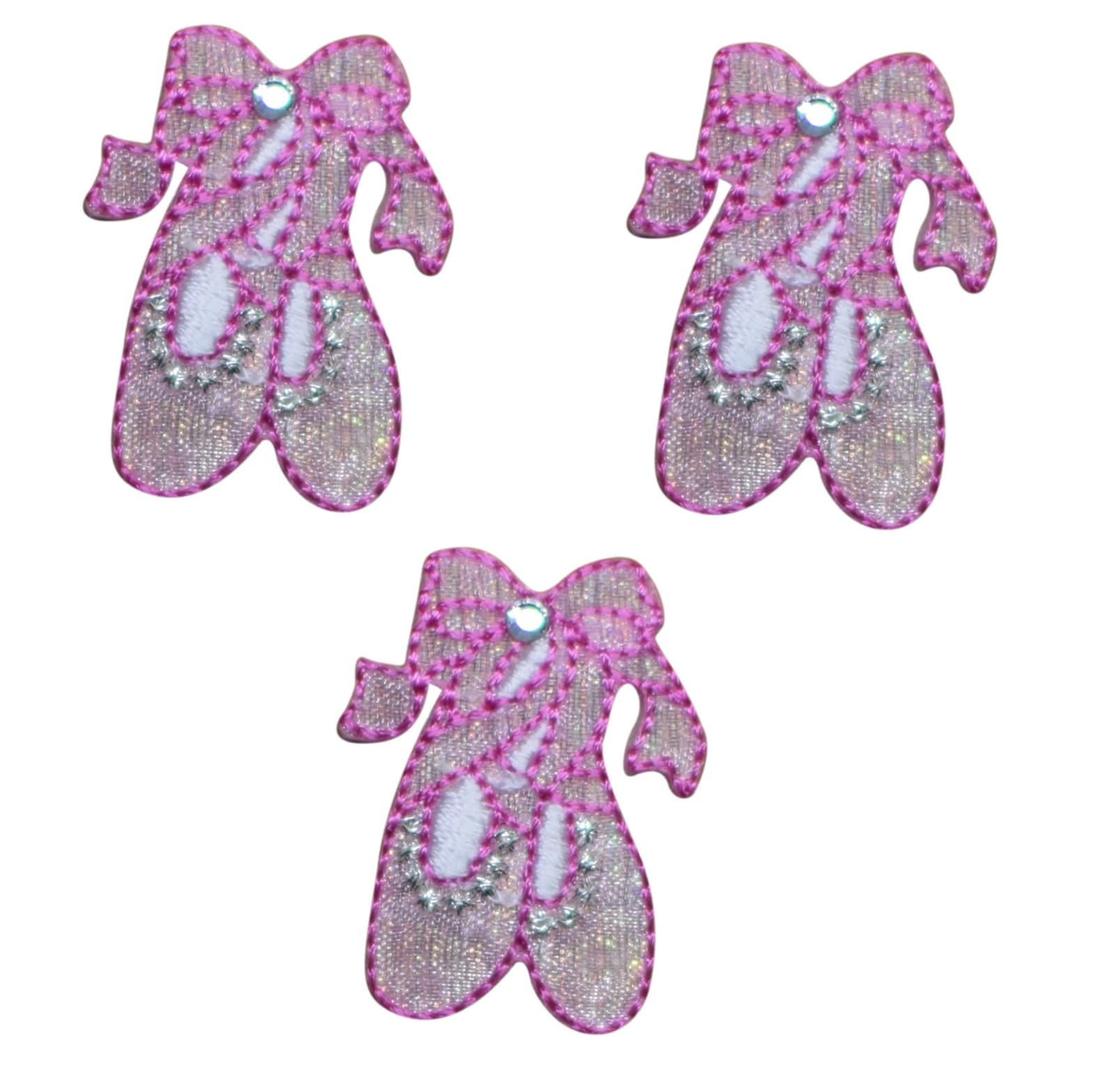 ballerina ballet dance shoes applique patch - silver jewel (3-pack, iron on)