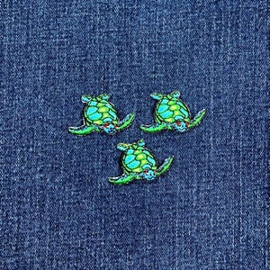 3-Pack Sea Turtle Applique Patch - Mini Embroidered Sea Creature & Beach Badge 1.25" (Iron On)
