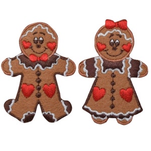 Gingerbread Couple Applique Patch Set - Christmas Badges 2.5&quot; (2-Pack, Iron on)