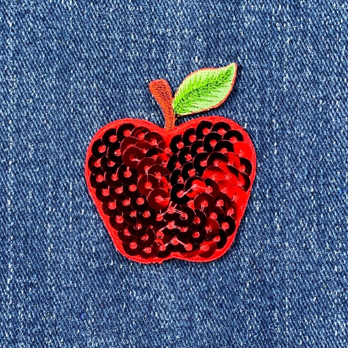 Sequin Apple Applique Patch - Embroidered Fruit & Food Badge 1.75 ...