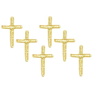 Mini Cross Applique Patch - Gold, Jesus, Christian Badge 1/2&quot; (6-Pack, Iron on)