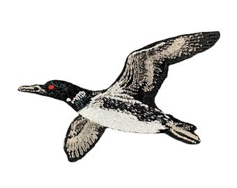 Flying Loon Patch - Embroidered Waterbird Duck Bird Animal Badge 3" (Iron on)