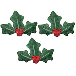 Small Christmas Holly Applique Patch - Red Berries 1.75" (3-Pack, Iron on)