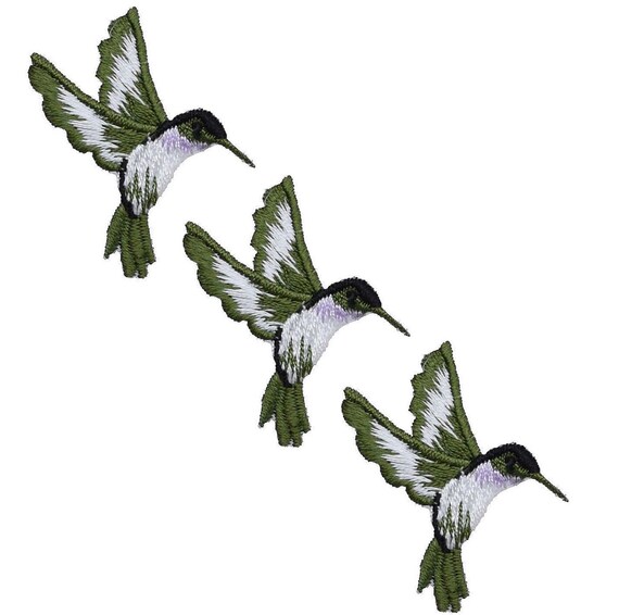 Hummingbird Applique Patch - Embroidered Blue & Green Bird Badge 2-3/8 (iron On