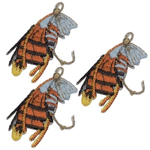 Small Fly Fishing Lure Applique Patch - Fisherman Badge 1.75" (3-Pack, Iron on)