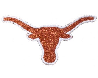 Sparkly Longhorn Patch - Embroidered Steer Head Bull Skull Cowboy Western Badge 4" (Iron On)