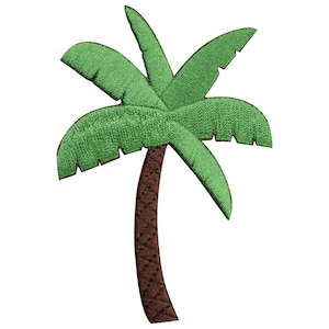 May include: Green embroidered palm tree patch with a brown trunk.