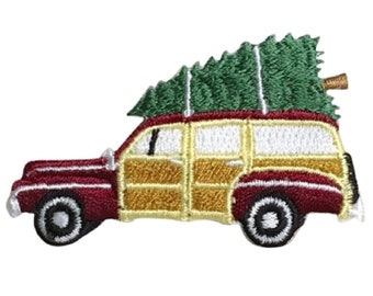 Woodie Station Wagon Applique Patch - Christmas Tree Badge 2.5" (Iron on)