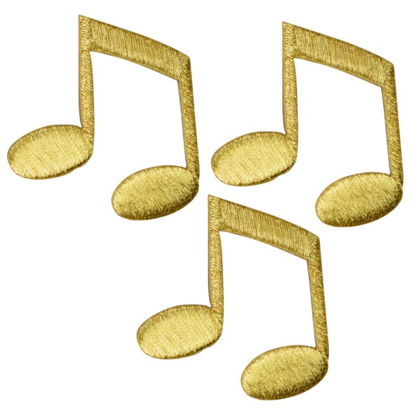 Double Note Applique Patch - Metallic Gold, Bladmuziek 1,5" (3-Pack, Opstrijkbaar)