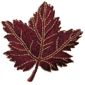 Mittelgroßer Herbstblatt-Applikation Aufnäher - Burgund & Gold Ahornblatt Herbstfarben (Eisen auf)