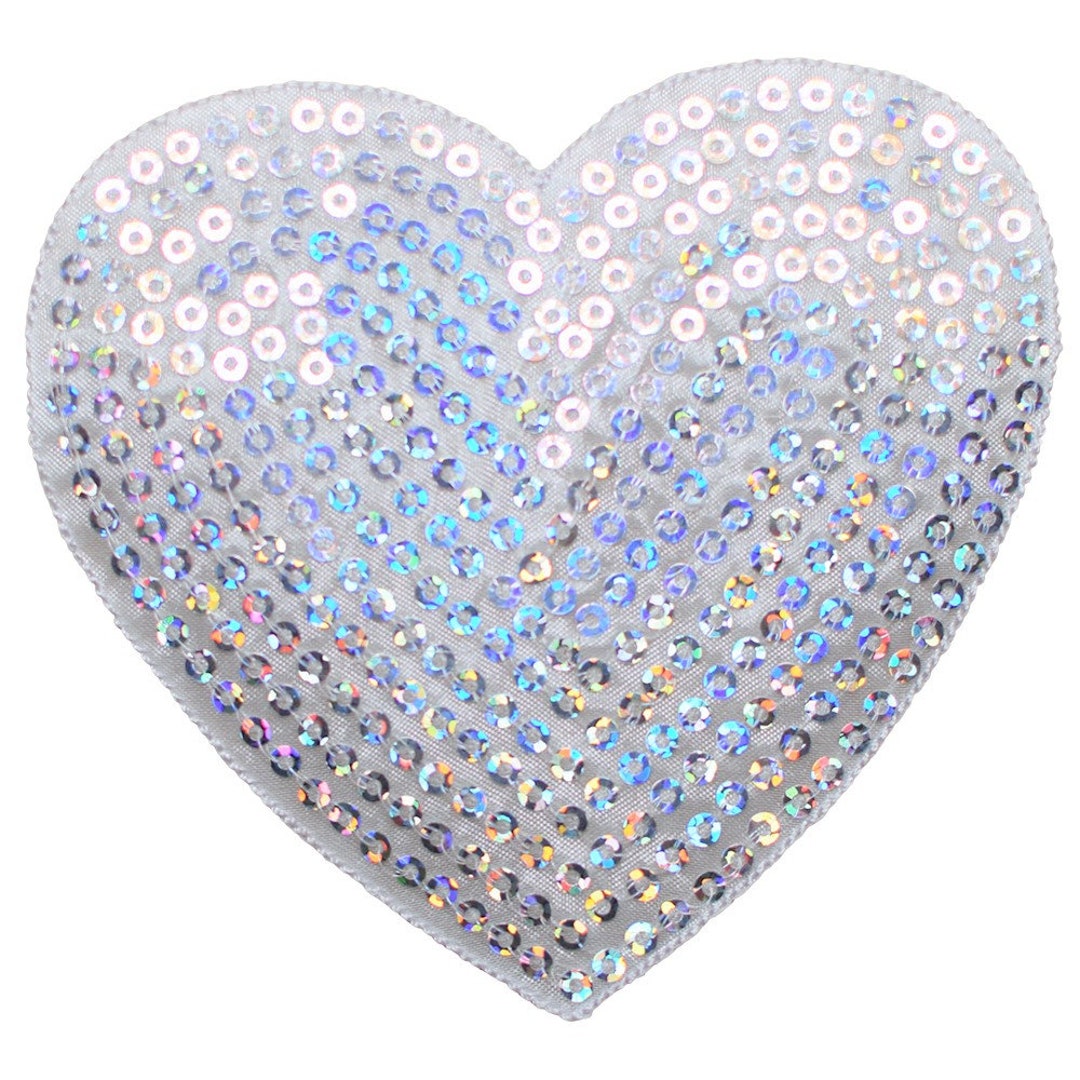 Set of 5 Sequined Heart Iron On Patches - DIY Fabric Decoration Love  Applique