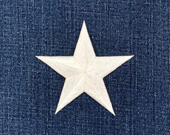 Parche grande de estrella blanca con aplique - Insignia decorativa bordada de 3-1/8" (para planchar)