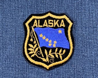 Vintage Alaska Patch - Embroidered Flag Shield Badge 3-1/8" (Sew On)