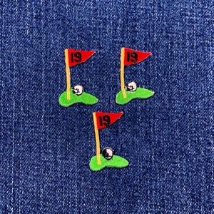 3-Pack Golf Applique Patch - Mini Embroidered 19th Hole Putting Green Badge 1.25" (Iron On)