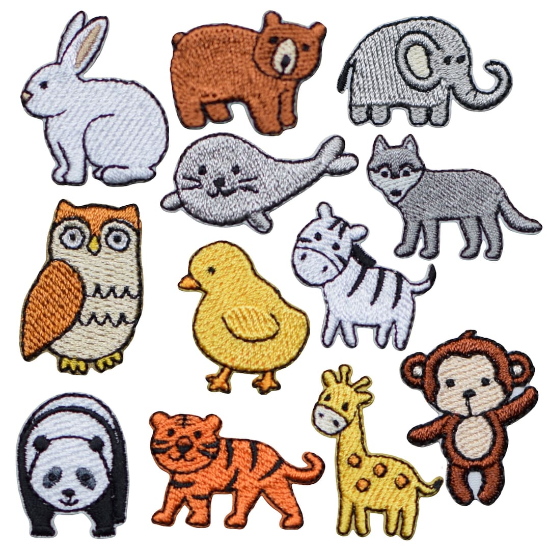 Mini Animal Applique Patch Set Cute Creatures, Zookeeper Badges 12pack