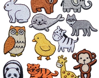 Mini Animal Applique Patch Set - Cute Creatures, Zookeeper Badges (12-Pack, Iron on)