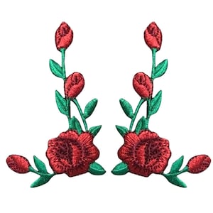 2-Pack Rose Applique Patch Set - Embroidered Flower Badges 2-3/8" (Iron On)