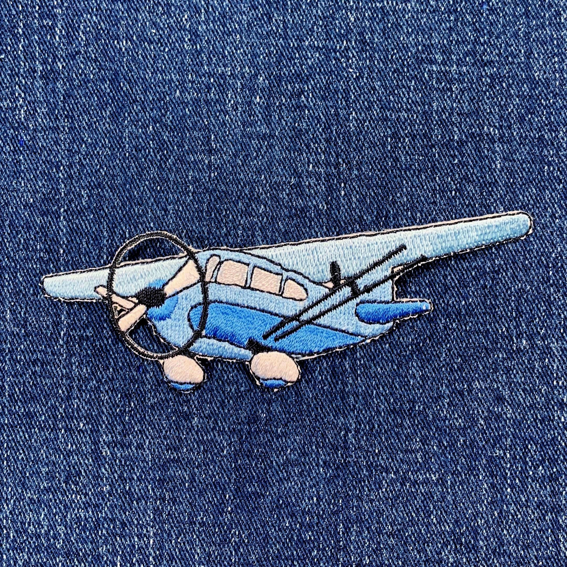 Blue Airplane Applique Patch - Embroidered Single Engine Aircraft Pilot ...