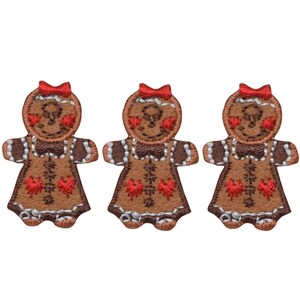 Mini Gingerbread Girl Applique Patch - Christmas Cookie 1.25&quot; (3-Pack, Iron on)