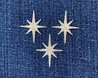 3-Pack Silver Nativity Star Applique Patch - Mini Embroidered Decorative Badge 1.25" (Iron On)