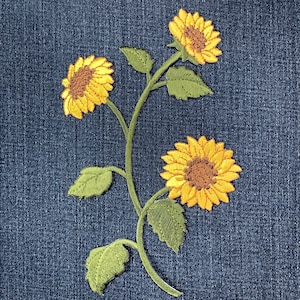 特大ひまわりアップリケパッチ - 刺繍フラワーバッジ 6.5インチ (アイロン接着)