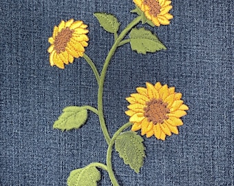 Extra Large Sunflower Applique Patch - Embroidered Flower Badge 6.5" (Iron On)